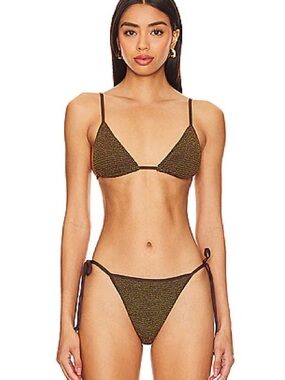 Luana Triangle Top and Anisha Brief Set in Cocoa Lurex